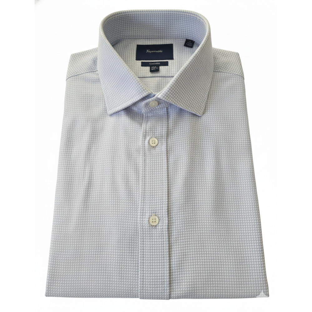 Faconnable Classique French Cuff Dress Shirt 44/45 17.5 L Blue White Woven Check